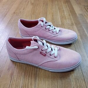 Vans Low Top Sneakers Womens Sz 9 Canvas Red White Pinstripe